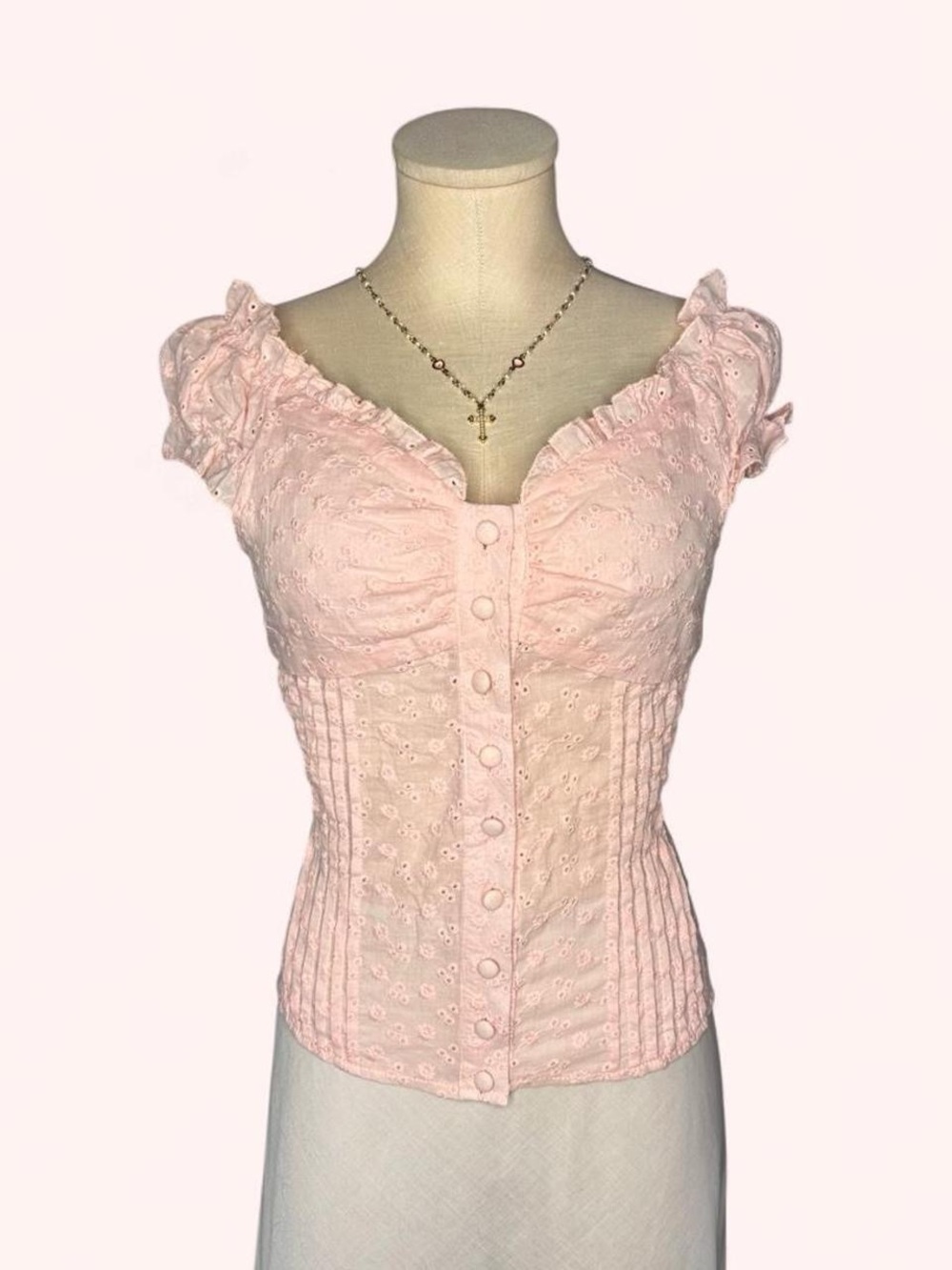 Baby Pink Broderie Anglaise Milkmaid Top Women’s S